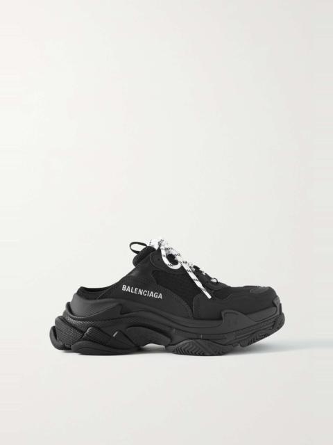 Triple S embroidered faux nubuck and mesh slip-on sneakers