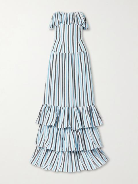 MARRAKSHI LIFE Ruffled Striped Cotton Maxi Dress