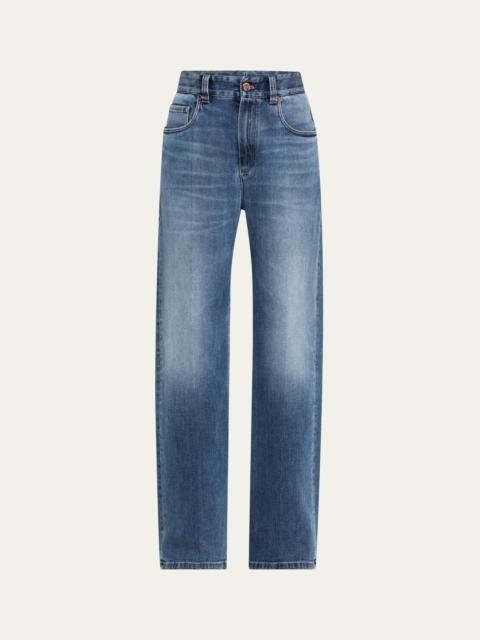Brunello Cucinelli Soft Denim Loose Stove Pipe Jeans