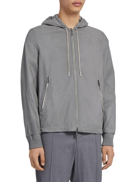 Reversible Calfskin Nappa & Technical Zip Hooded Jacket