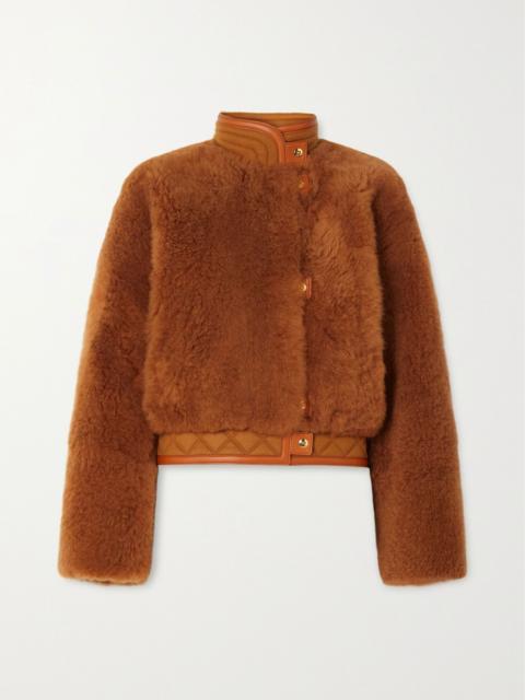 Loro Piana Leather and quilted cashmere-trimmed shearling jacket Brown