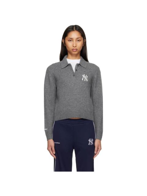 Sporty & Rich Gray Heritage Yankees Serif Cashmere Polo