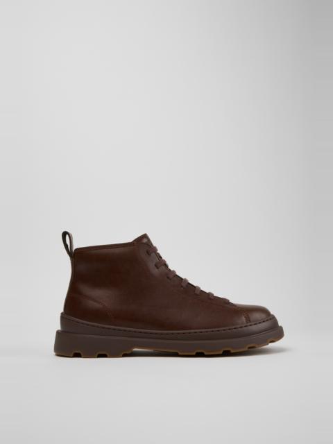 CAMPER Brutus+ Brown Leather Ankle Boots for Men.
