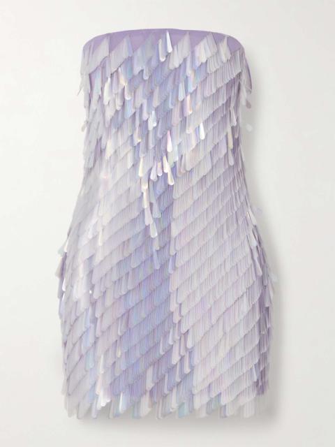 THE ATTICO Strapless embellished crepe de chine mini dress