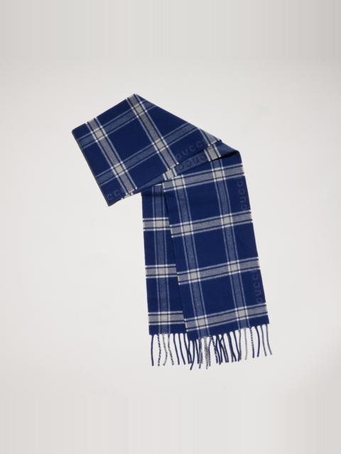 GUCCI Gucci tartan wool cashmere scarf