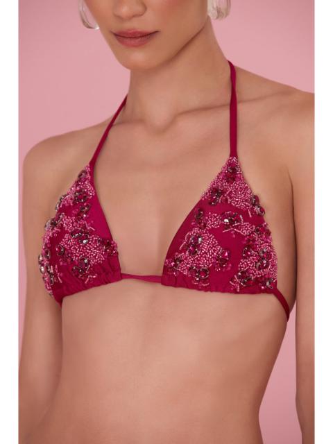 PatBO PETAL SHEEN BEADED BIKINI TOP