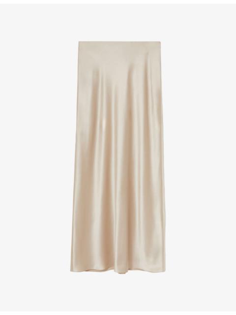 REISS Saskia High-Rise Straight Silk Maxi Skirt