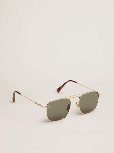 Golden Goose Aviator sunglasses with gold frame and green lenses