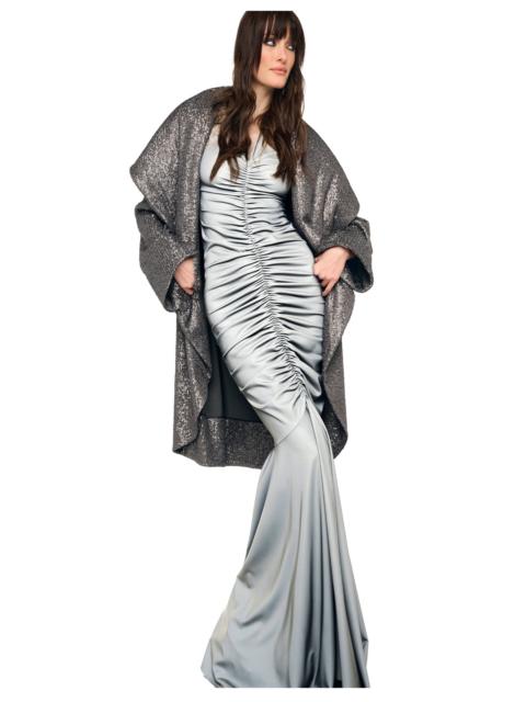NORMA KAMALI SLEEVELESS DEEP V NECK SHIRRED FRONT FISHTAIL GOWN