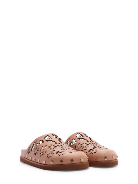 FARM RIO FARM Rio Lace Anatomic Leather Flat Mule in Old Blush