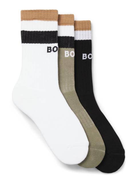 BOSS THREE-PACK OF SHORT-LENGTH SOCKS WITH SIGNATURE STRIPES