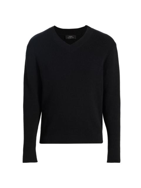 Vince Men's Rib-Knit Cotton-Blend V-Neck Sweater - Black