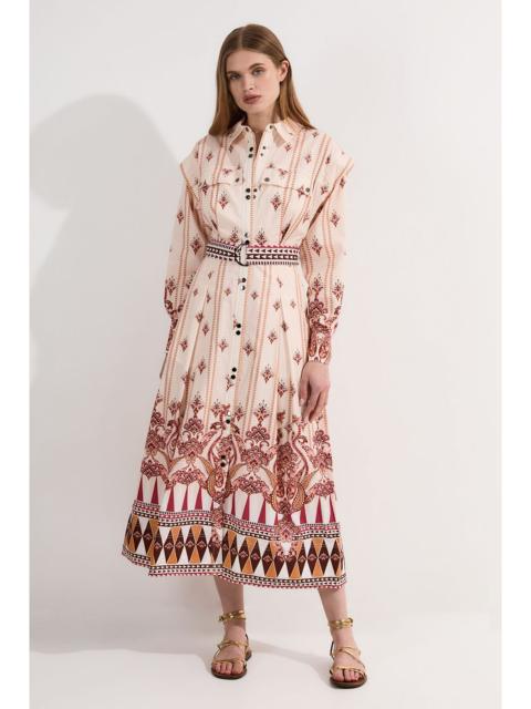 KAREN MILLEN Placed Print Cotton Sateen Shirt Dress