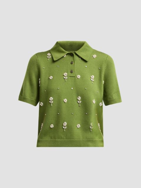 TANYA TAYLOR Women's Camilla Embroidered Polo Sweater - Sprout