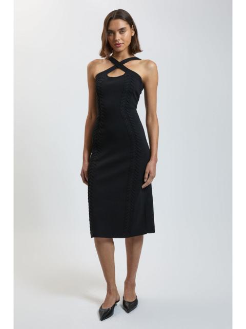 KAREN MILLEN Lace Up Detail Knitted Halter Cross Front Maxi Dress