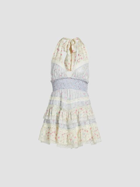 LoveShackFancy Women's Prim Halterneck Floral Minidress - Pearled Blue