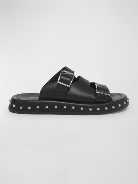 Leather Stud Buckle Slide Sandals