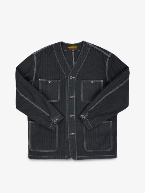 IHJ-158-BLK 10.5OZ HERRINGBONE COLLARLESS CHORE JACKET - BLACK OVERDYED BLACK