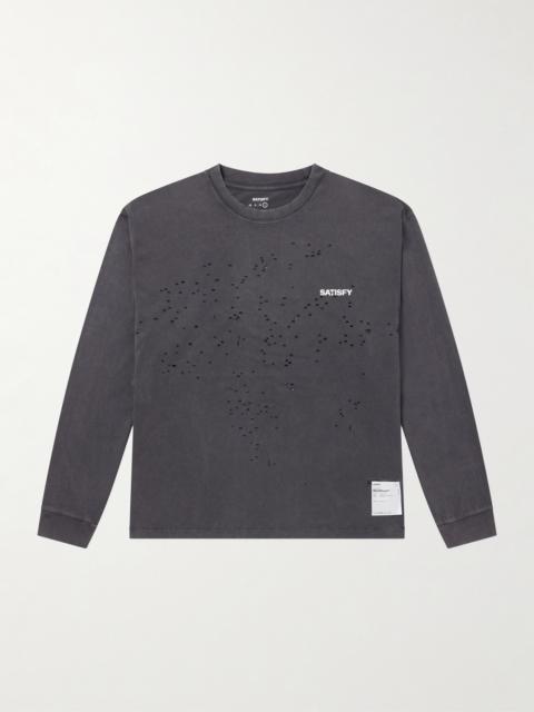 SATISFY Logo-Print Distressed MothTech™ Waffle-Knit Cotton T-Shirt