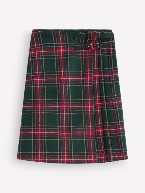 BODEN Vera Double Buckle Kilt-Green, Navy And Red Check