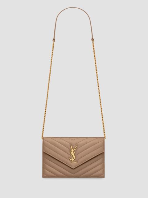 SAINT LAURENT Women's Cassandre Envelope Chain Wallet in Lambskin - Dusty Grey
