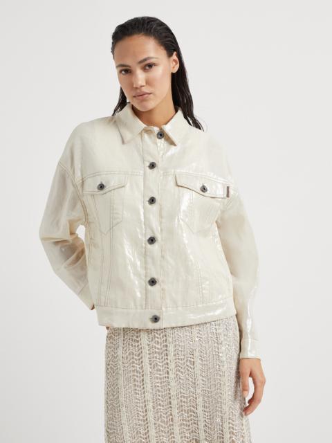 Lamé cotton gauze four-pocket jacket with shiny tab