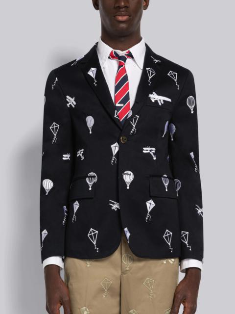 Thom Browne Navy Cotton Twill Half Drop Sky Icon Unconstructed Classic Jacket