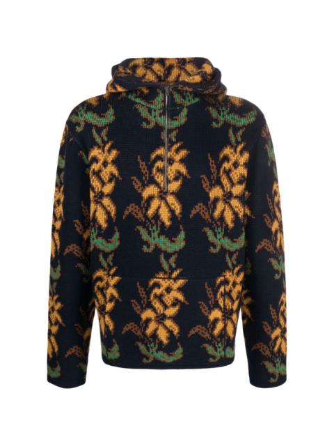floral-intarsia virgin wool hoodie