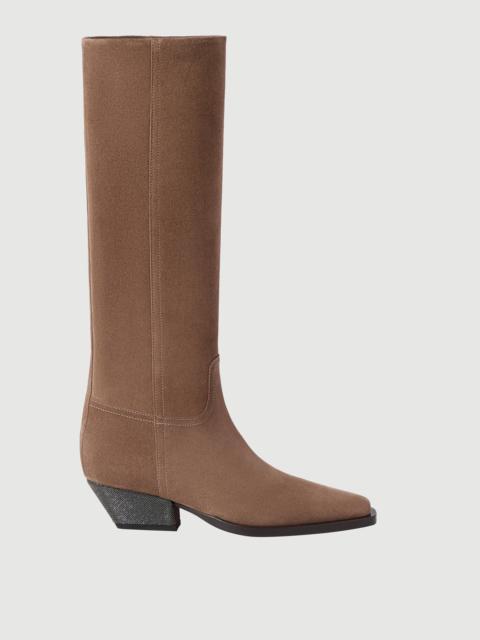 Brunello Cucinelli Suede boots with precious heel