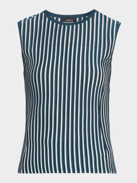 AKRIS Silk-Blend Striped Rib Tank Top