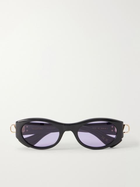 Valentino VLogo-embellished round-frame acetate sunglasses Black