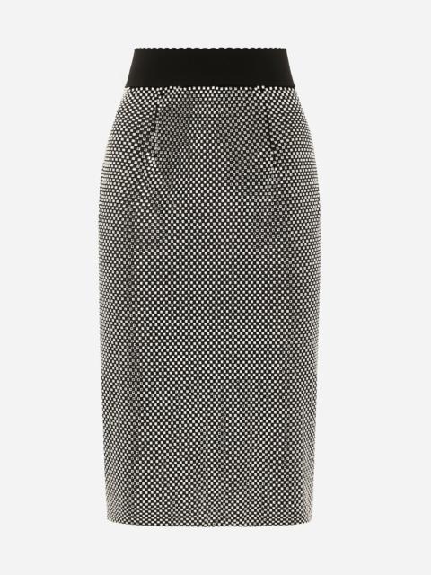 Calf-length crystal mesh skirt