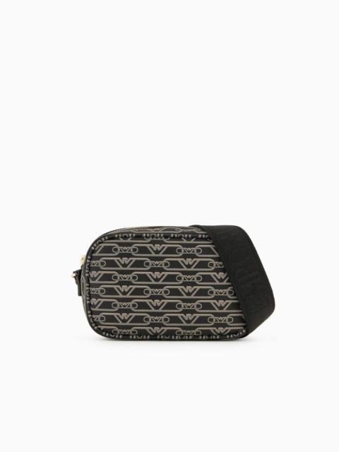 Camera case with shoulder strap and all-over monogram print