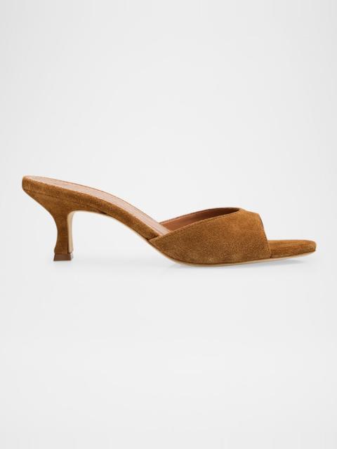 STAUD 55mm Brigitte Suede Kitten-Heel Mules