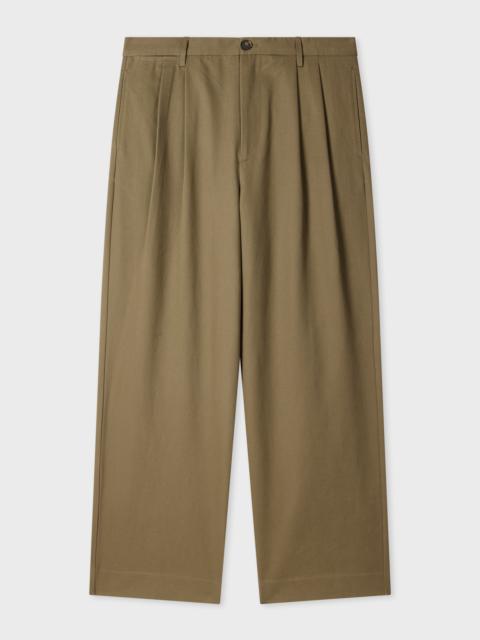 Paul Smith Relaxed-Fit Khaki Cotton-Twill Pleated Trousers