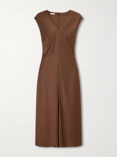 Brunello Cucinelli Bead-embellished Satin Midi Dress