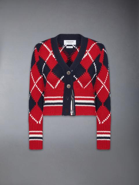 Thom Browne ARGYLE INTARSIA MERINO WOOL SHRUNKEN CARDIGAN