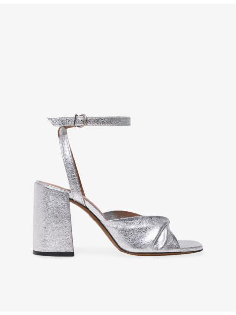 maje Twisted-Strap Metallic-Leather Heeled Sandals