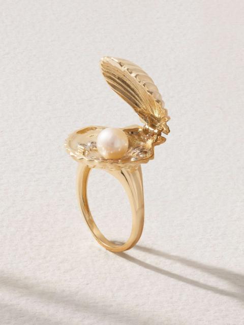 Lady Venus 14-karat gold, diamond and pearl ring