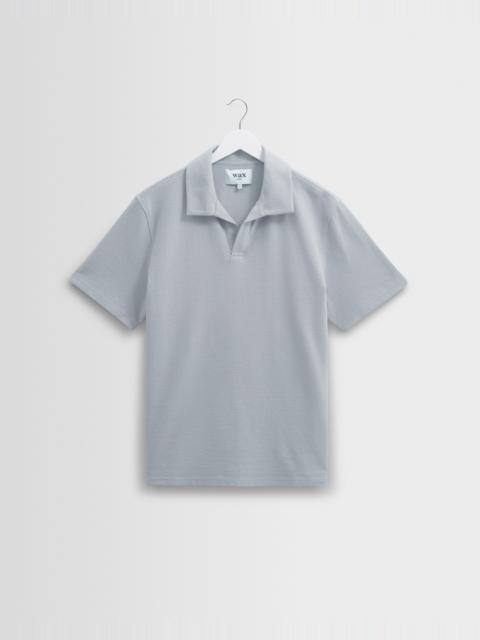 Wax London Atwood - Blue Textured Organic Cotton Polo Shirt