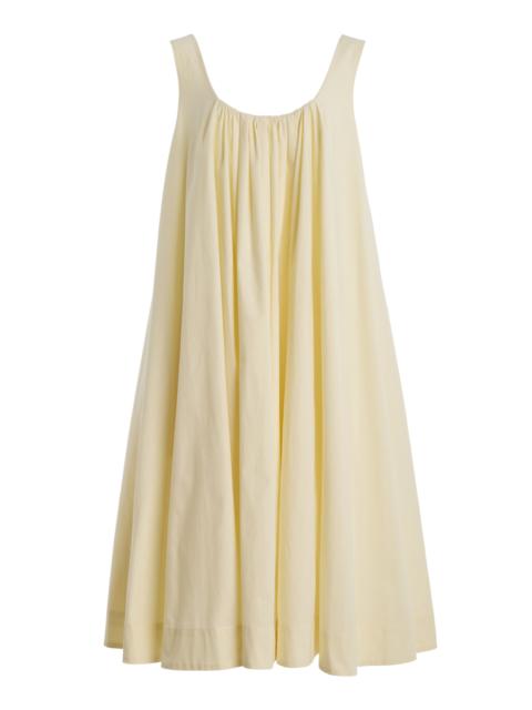 BRANDON MAXWELL The Lennox Shirred Stretch-Cotton Midi Dress yellow