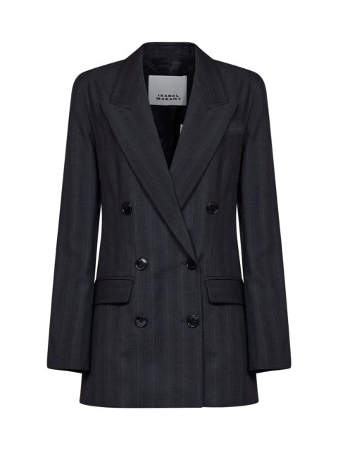 Isabel Marant Étoile Dark anthracite check stretch wool Jevima double-breasted blazer