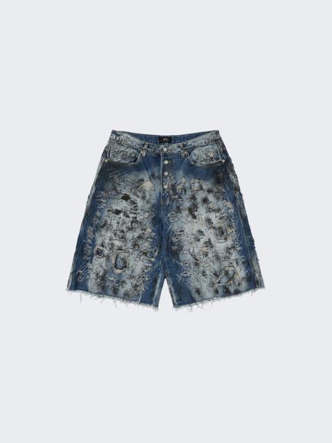 Thug Club Hard Washed Destroyed Denim Shorts Blue