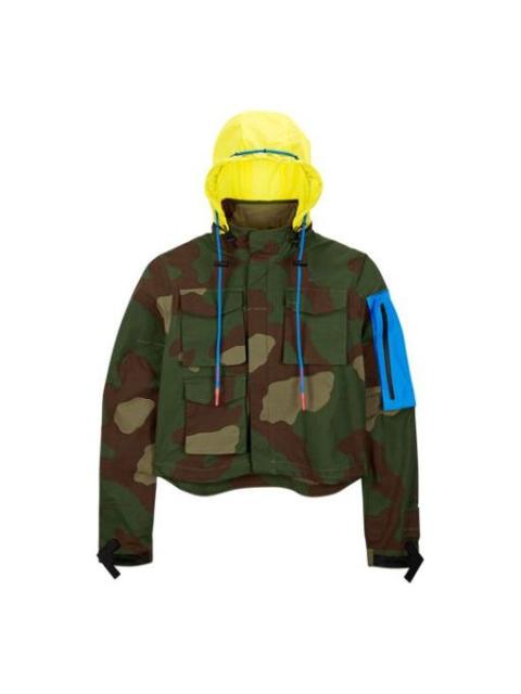Nike (WMNS) Nike x OFF-WHITE Crossover Printing Hooded Drawstring Green Camouflage Jacket CK5623-385