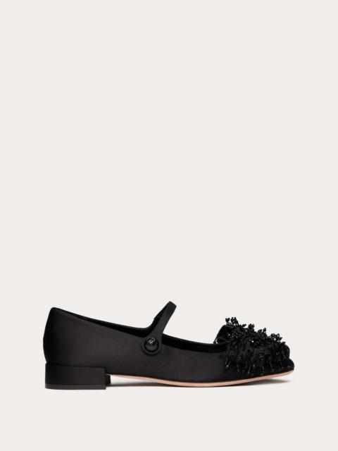 VALENTINO GARAVANI BOWJANE MARY-JANE SATIN BALLERINA WITH FRINGED EMBROIDERY 20MM