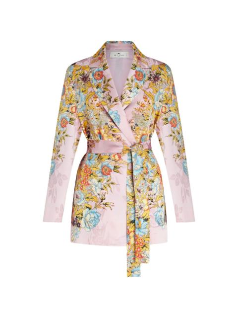 floral-jacquard belted silk jacket