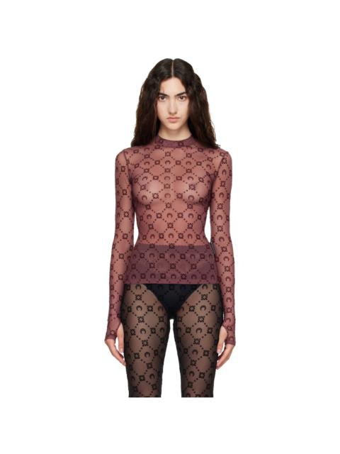 Marine Serre Burgundy Moonogram Flock LS Highneck Top