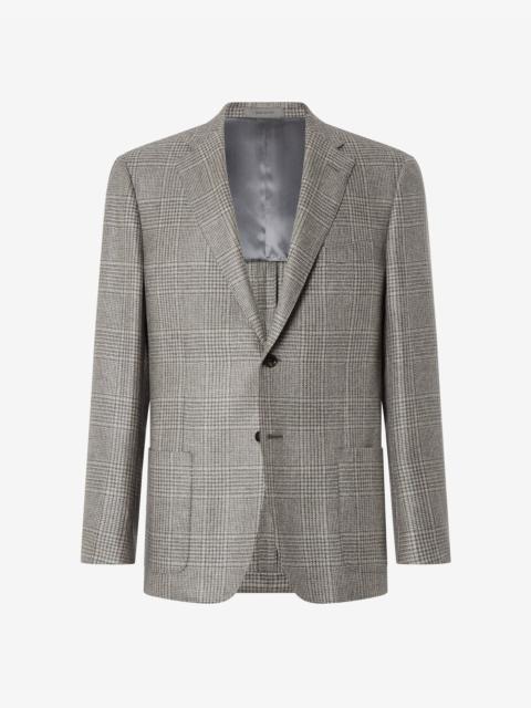 CORNELIANI Melange grey glen plaid pure cashmere jacket