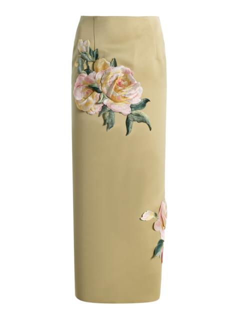 LEO LIN Exclusive Embroidered Satin Midi Skirt