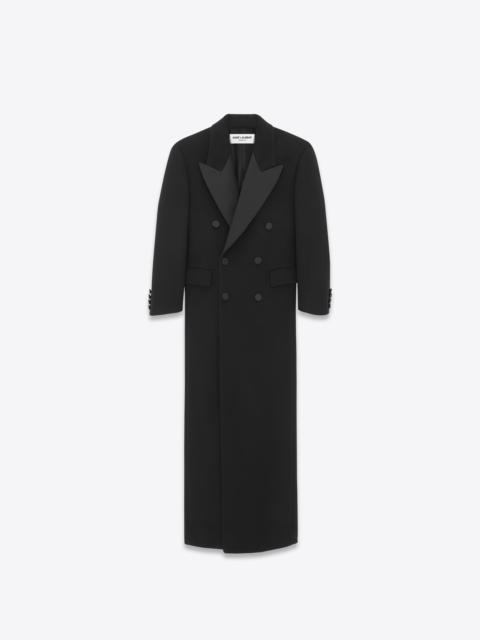 extra-long tuxedo coat in wool